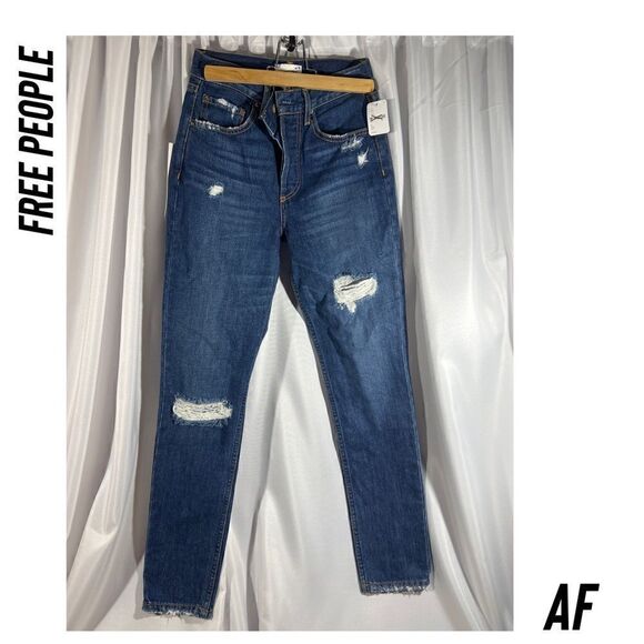 FREE PEOPLE BY BOYISH THE HIGHRISER BLUE JEANS NWT SIZE 25 - Picture 4 of 9